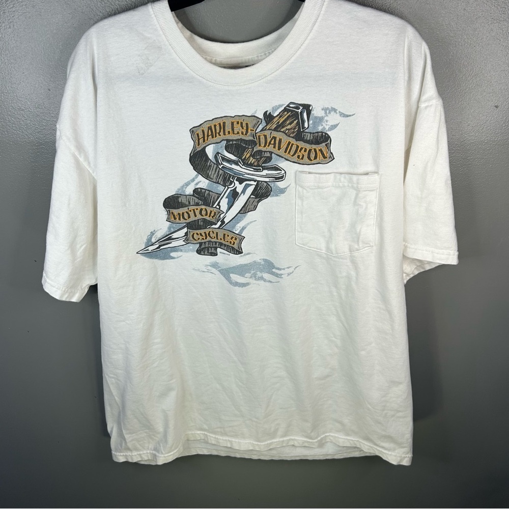 Vintage Y2K 2006 Harley Davidson Motorcycles Biker Pocket White Shirt Size XL